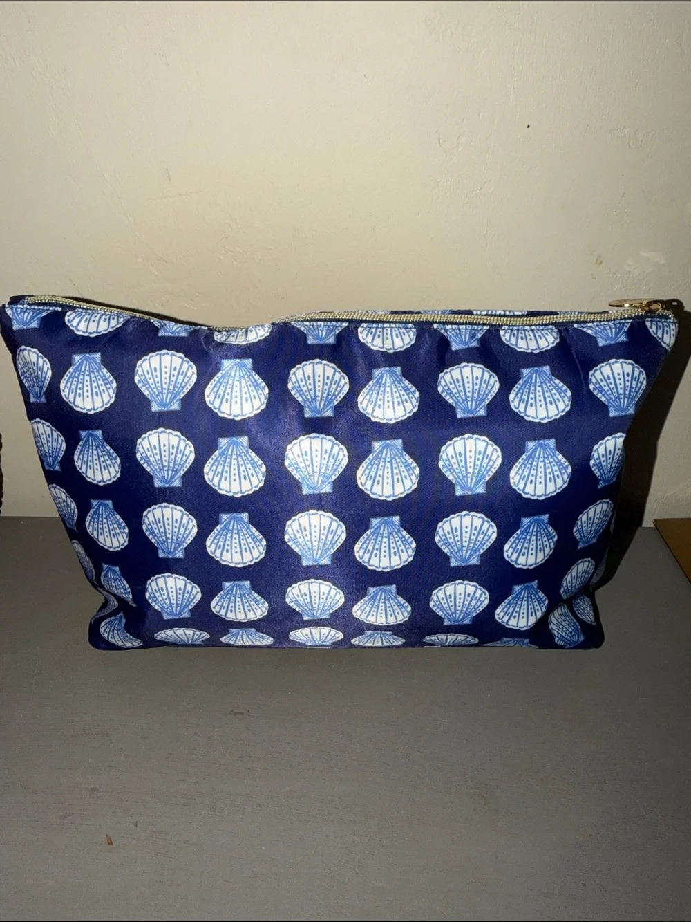 Dabney Lee Navy & White Shell Print Double-Zip Cosmetic Bag